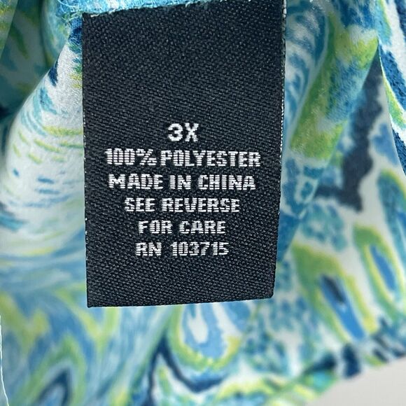 Zac & Rachel Womens Top Size 3X Blue Geo Printed Blouse Boho Flowy Art Casual - Picture 4 of 7